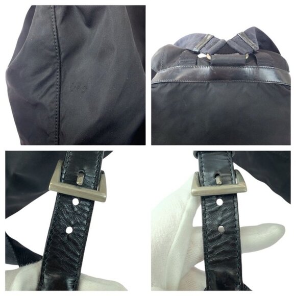 Prada Tessuto Triangle Logo Plate Black Silver Hardware Nylon Leather Backpack main image 5